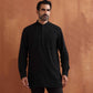 trueBrowns Men's Black Textured Cotton Dobby Short Kurta | Swadesiicart