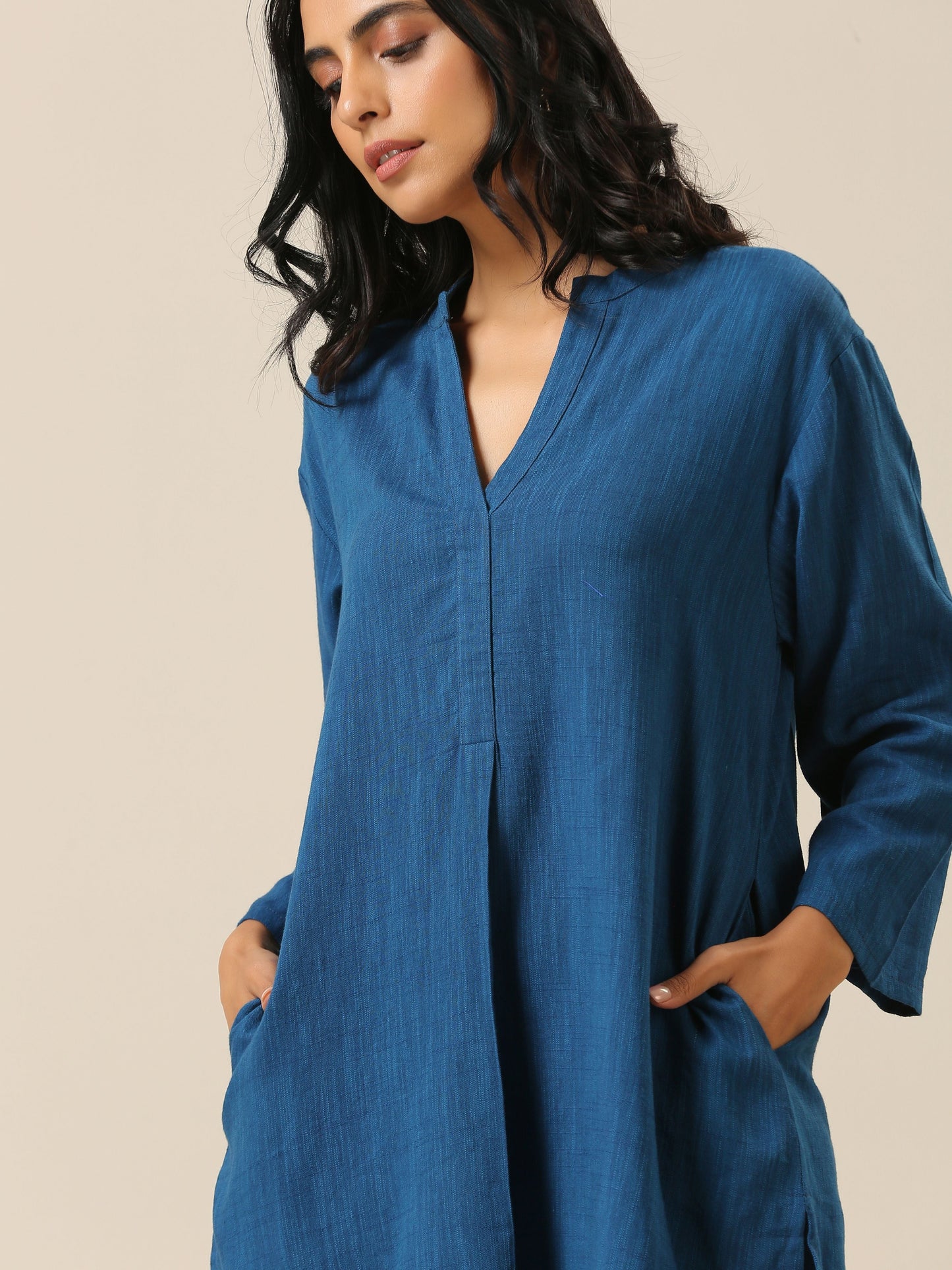 trueBrowns Classic Blue Slub Texture Relax Fit Co-Ord Set - Swadesiicart