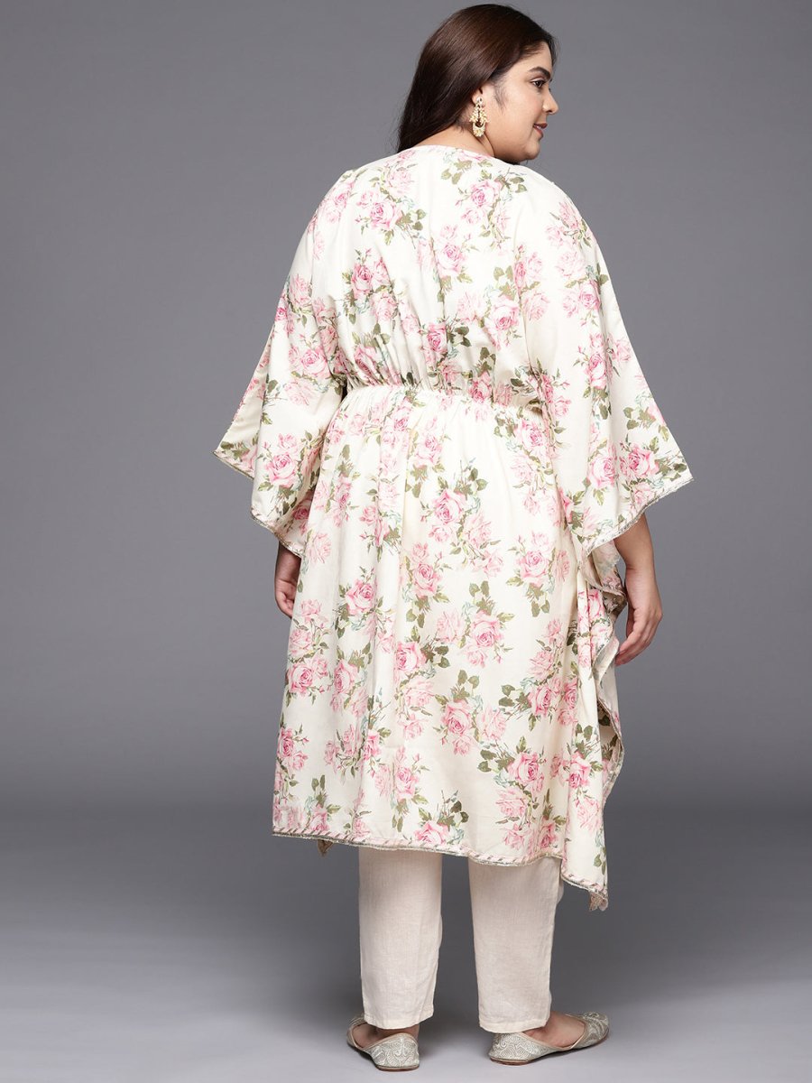 Ahalyaa Plus Size Floral Printed Flared Sleeves Kaftan Kurta | Swadesiicart