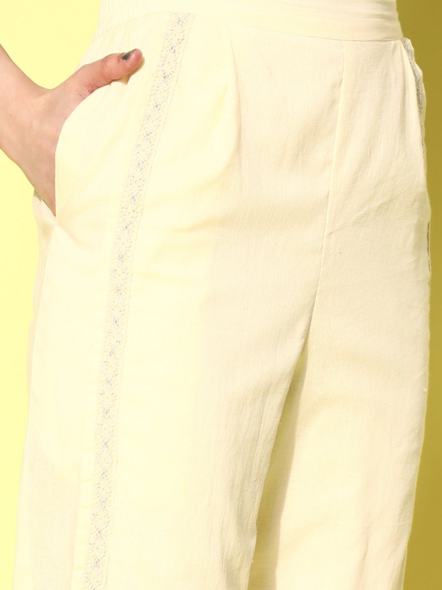 Ahalyaa Beige Floral Lace Insert Dhoti Pants | Swadesiicart