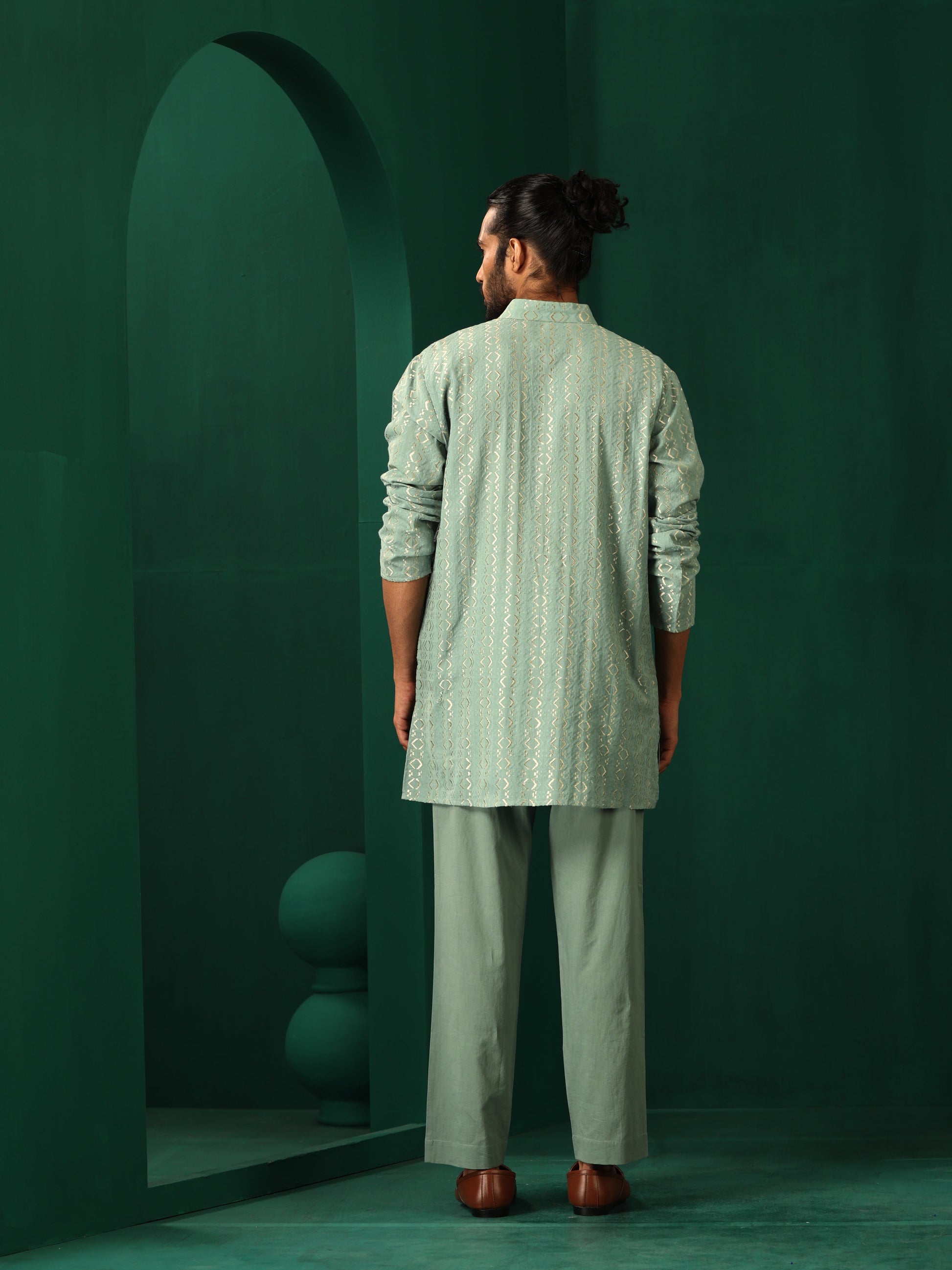 trueBrowns Men's Mint Green Dobby Co-ord Set - Swadesiicart