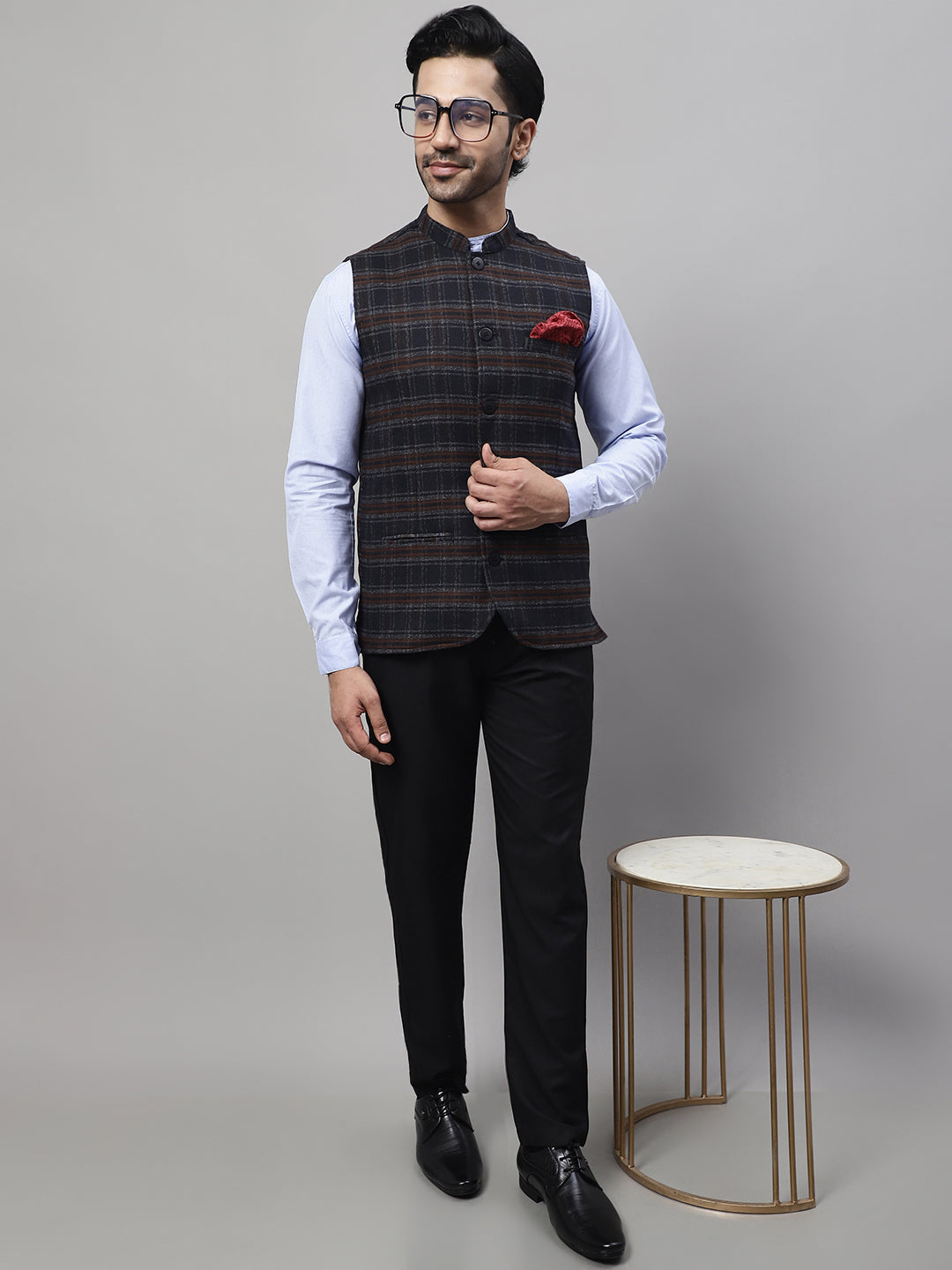 Even Apparels Men's Black Nehru Jacket With Welt Pockets | Swadesiicart