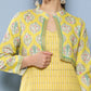 Ahalyaa Women Yellow Floral Printed Kurta with Trousers & Jacket | Swadesiicart