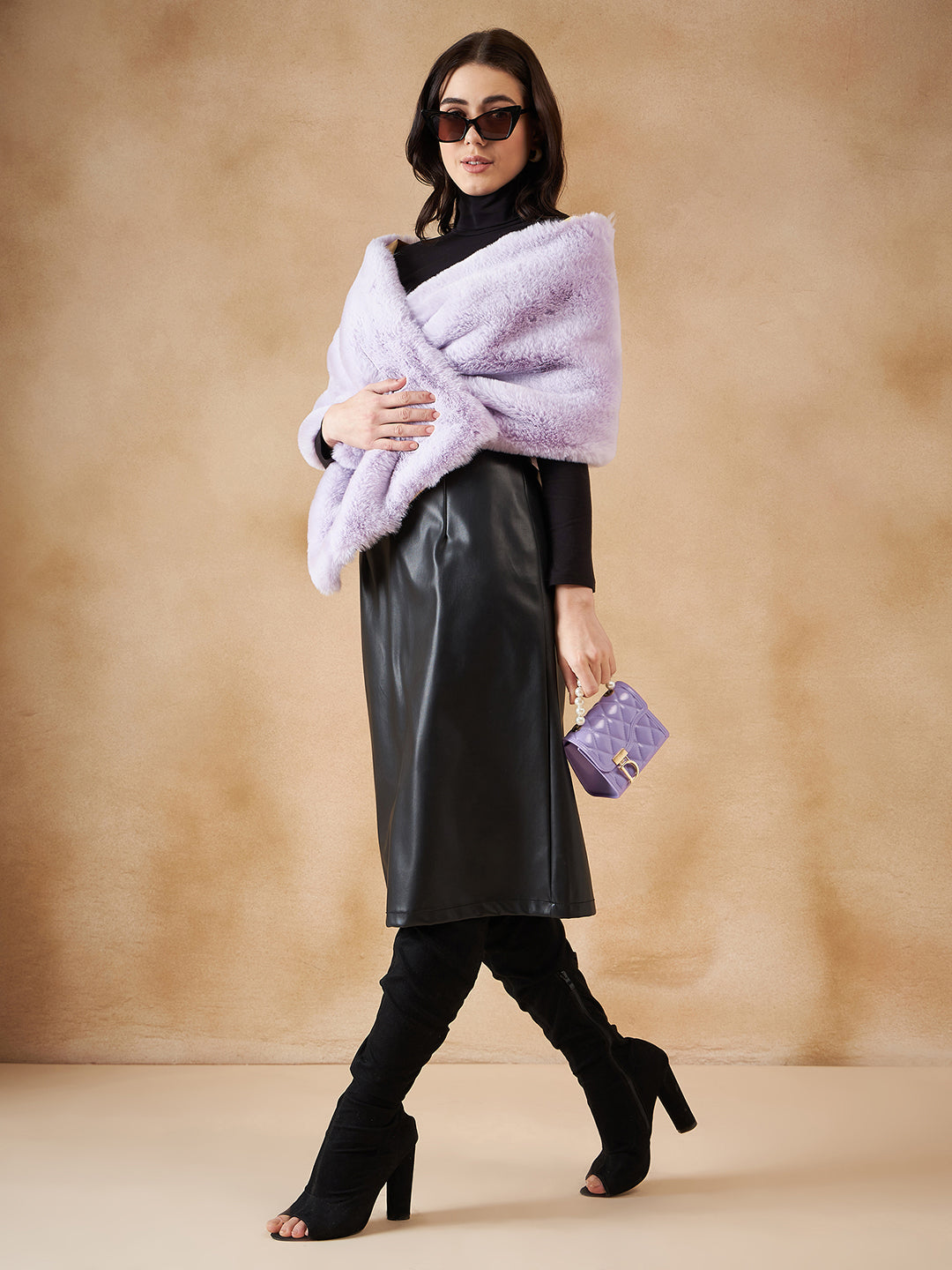 InWeave Women's Mauve Fur Cape - Swadesiicart