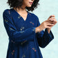 trueBrowns Blue Embroidered Velvet High Slit Kurta | Swadesiicart