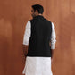 trueBrowns Men's Black Textured Cotton Dobby Nehru Jacket | Swadesiicart