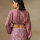 trueBrowns Dark Mauve Bandhani Printed Silk Elasticated Blouse | Swadesiicart
