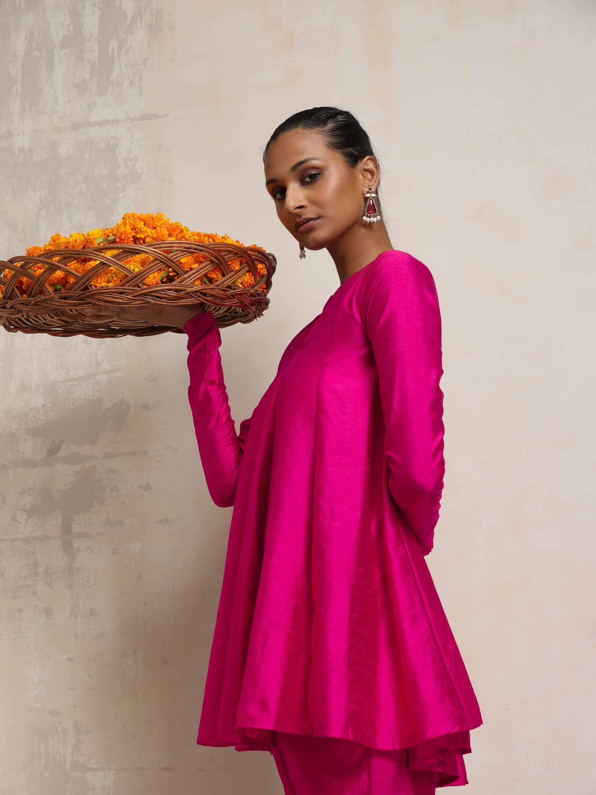 trueBrowns Pink Silk Co-ord Set - Swadesiicart