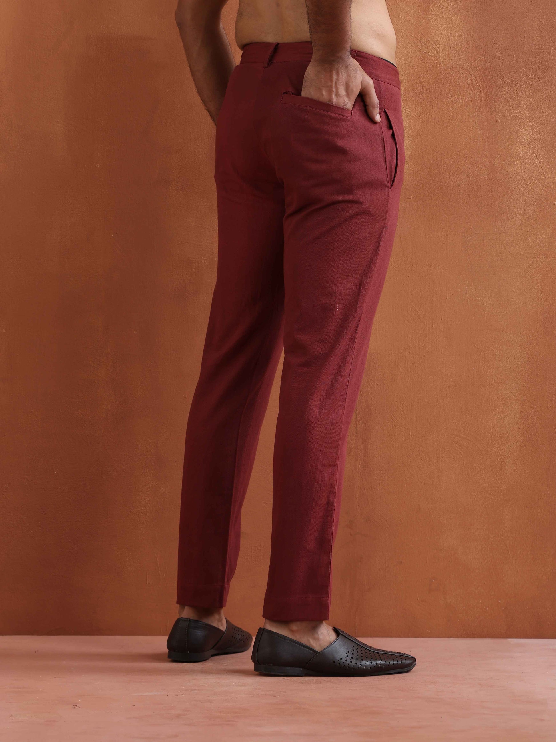 trueBrowns Men's Rust Cotton Twill Pants | Swadesiicart