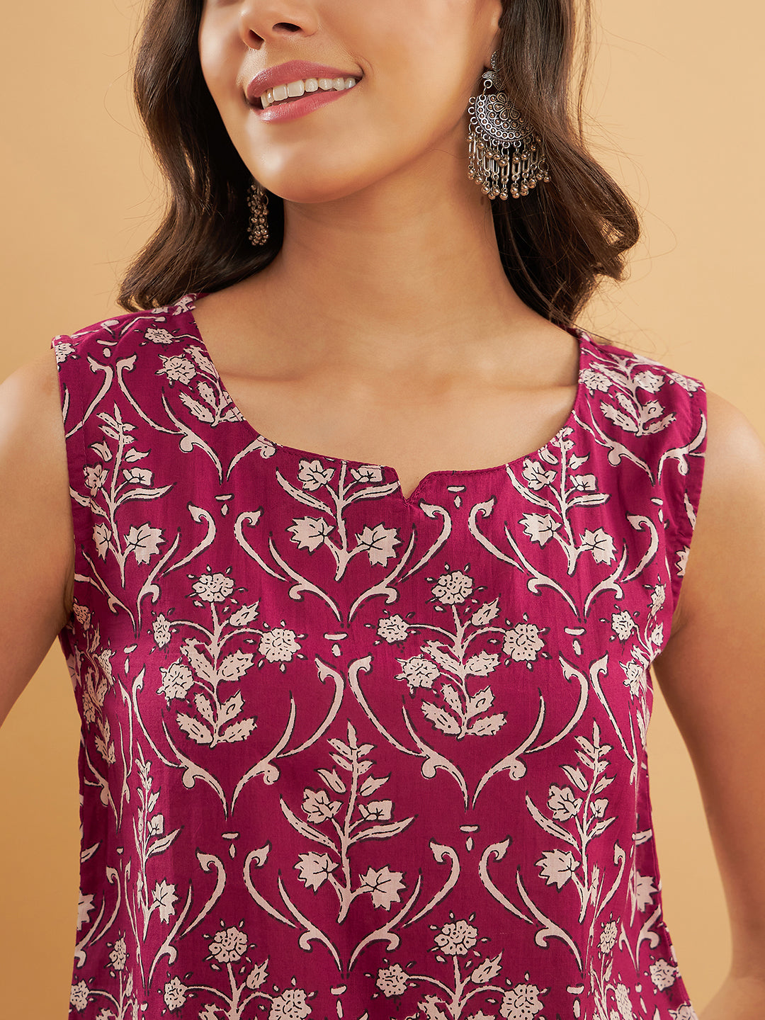 InWeave Wine Cream Floral Print W/U Top - Swadesiicart