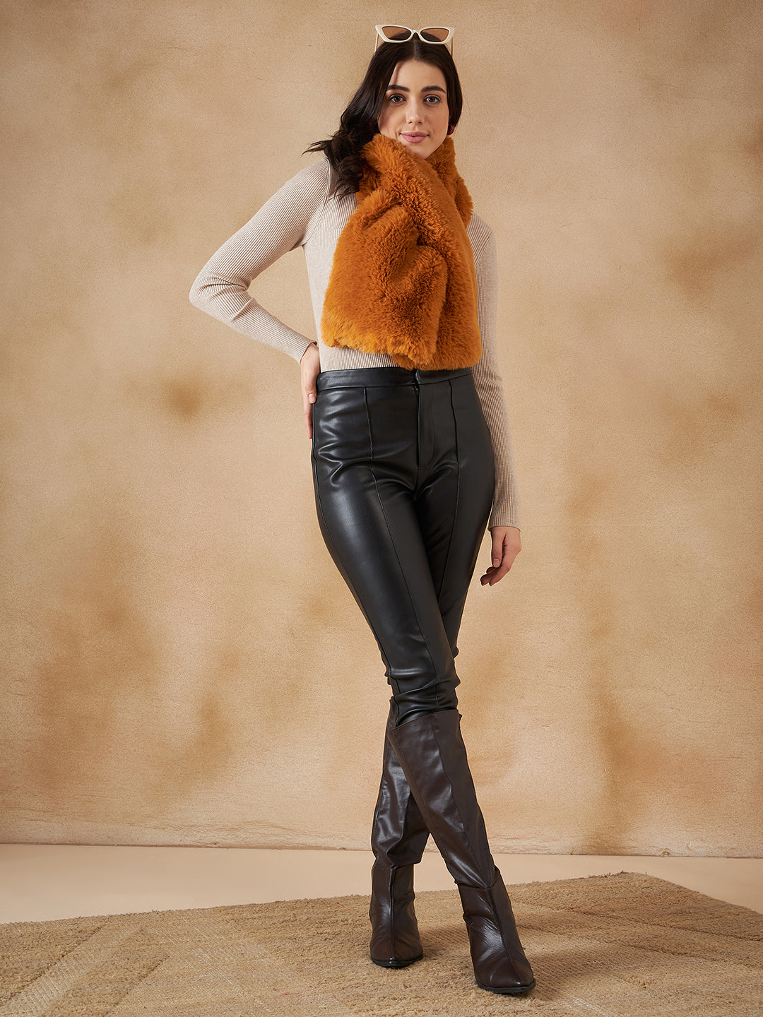 InWeave Women's Carrot Orange Faux Fur Neck Warmer - Swadesiicart