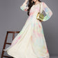 Ahalyaa Abstract Printed Gotta Patti Puff Sleeves Chiffon Maxi Ethnic Dress | Swadesiicart
