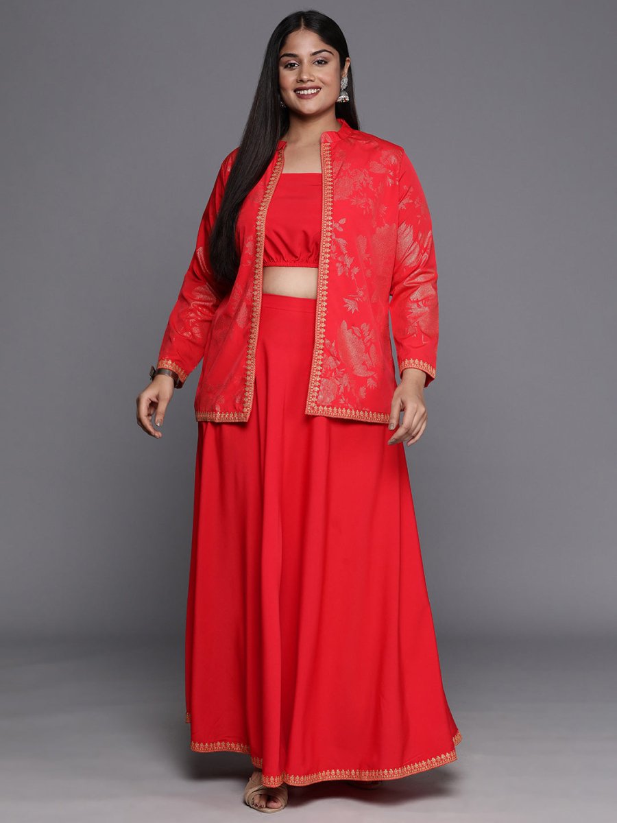 Ahalyaa Plus Size Ethnic Top & Skirt with Shrug | Swadesiicart