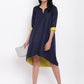 trueBrowns Linen Cotton Blue Collared Dress | Swadesiicart