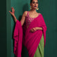 trueBrowns Pink Muslin Silk Leaf Printed Scoop Neck Sleeveless Blouse | Swadesiicart