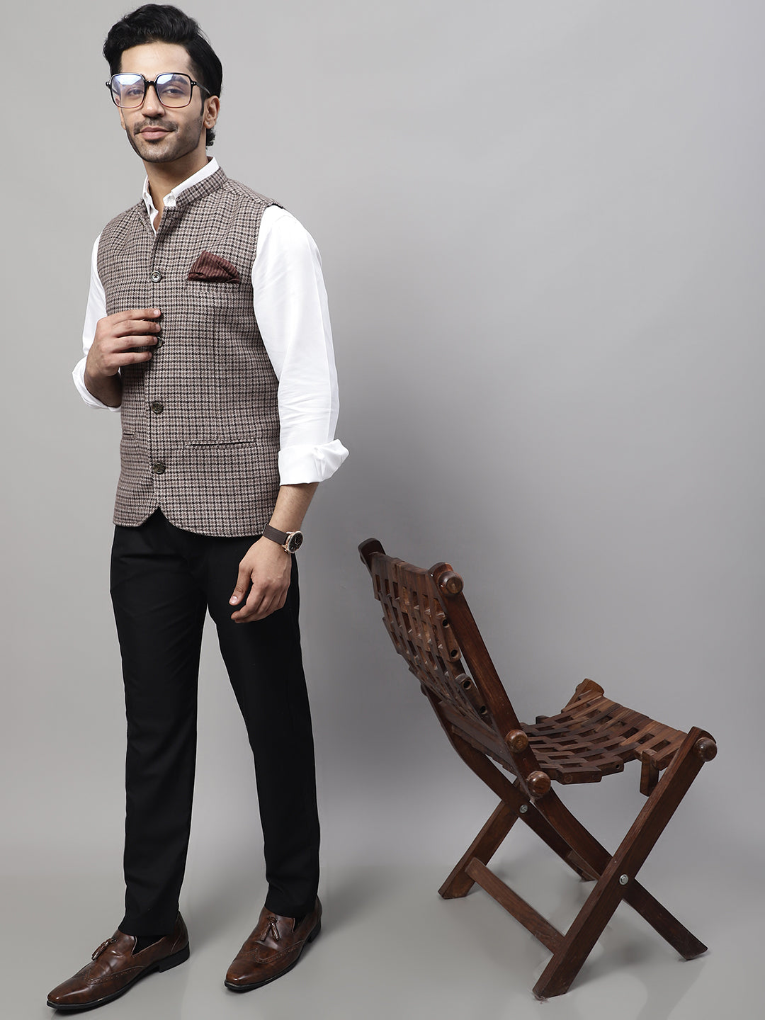 Even Apparels Men's Beige Pure Wool Nehru Jacket | Swadesiicart