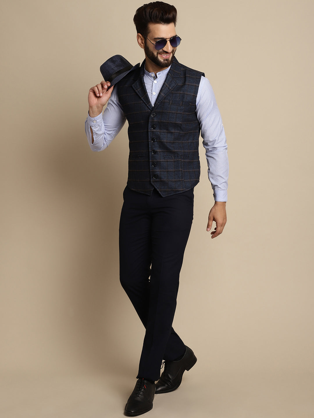 Even Apparels Men's Blue Waistcoat with Notched Lapel | Swadesiicart