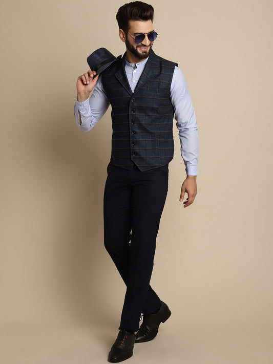 Even Apparels Men's Blue Waistcoat with Notched Lapel | Swadesiicart
