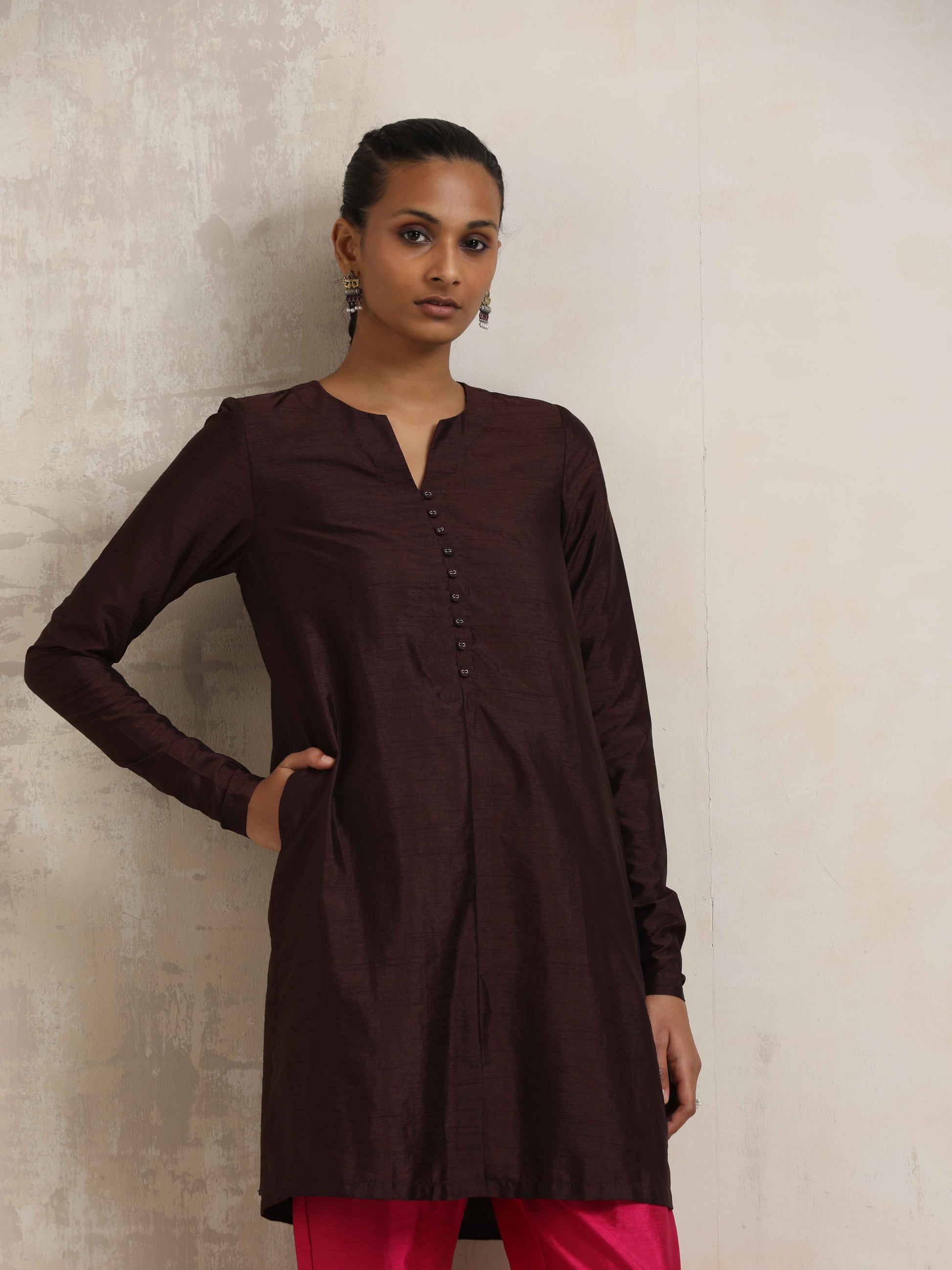 trueBrowns Cola Silk Kurta Co-ord Set - Swadesiicart