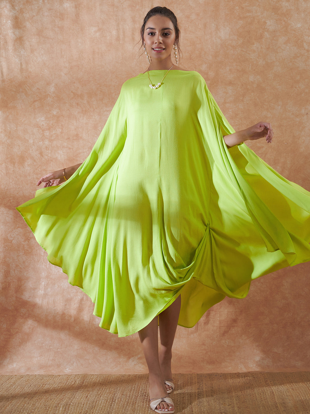 InWeave Lime Green Rayon Cowel Style Kaftan - Swadesiicart