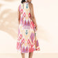 trueBrowns Pink Cotton Ikat Sleeveless Dress | Swadesiicart