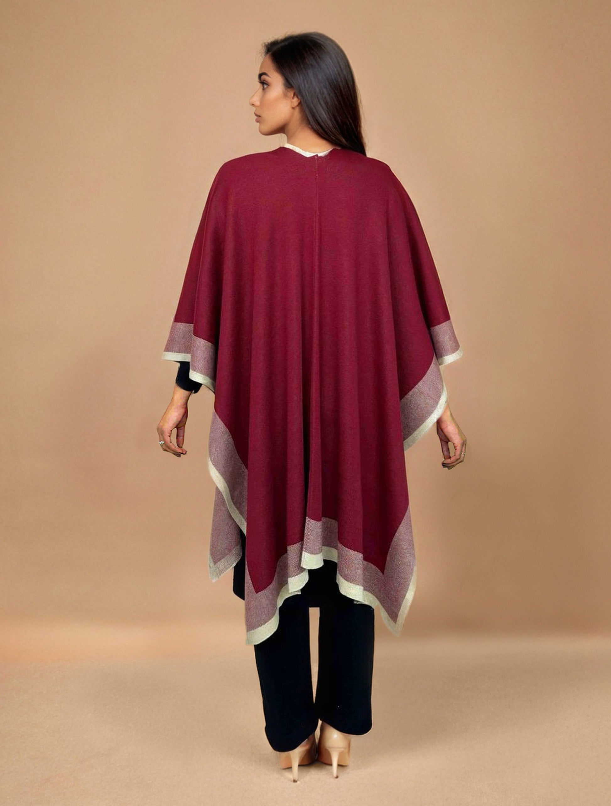trueBrowns Maroon Woollen Kaftan Cape | Swadesiicart