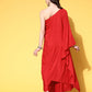 InWeave Women's Red Mirror Work One Shoulder Kurta Set - Swadesiicart