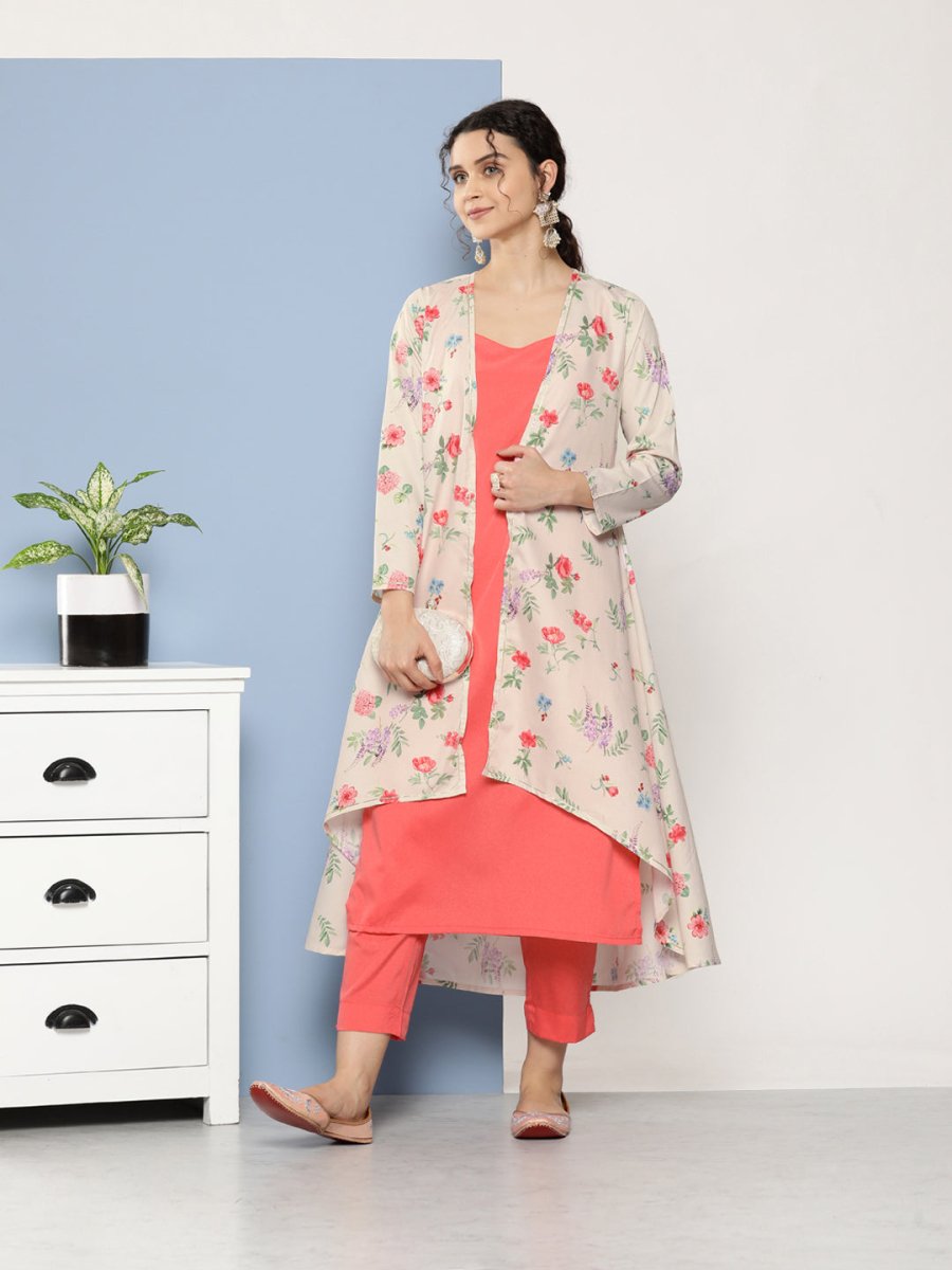 Ahalyaa Women Pink Floral Gotta Patti Kurta with Trousers | Swadesiicart