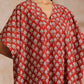 trueBrowns Rust Red Bagru Floral Print Cotton Panel Kaftan Kurta Pant Set | Swadesiicart