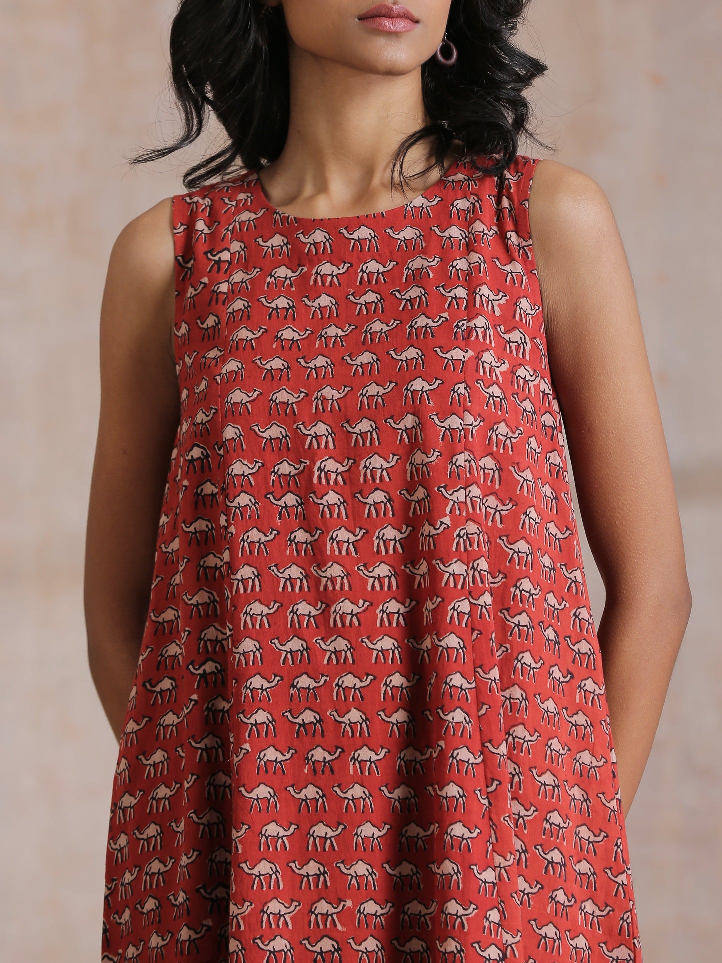 trueBrowns Rust Red Bagru Camel Print Cotton High-Low Co-Ord Set - Swadesiicart