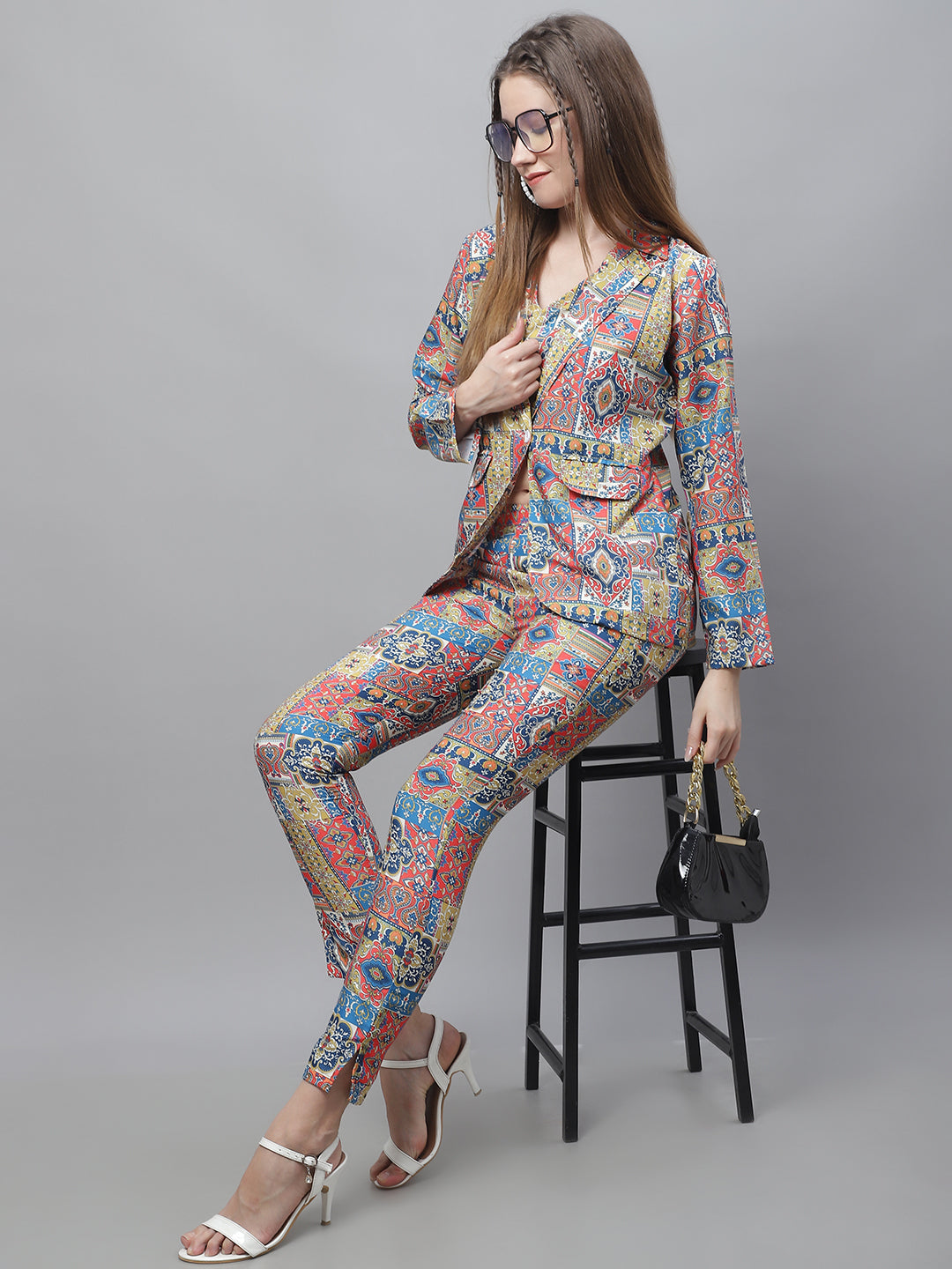 Jainish Women's WoDigital Printed Crop Top and Jacket Set - Multi - Swadesiicart