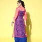 InWeave Women's Ink Blue Strappy Kurta Set With Pink Organza Cape - Swadesiicart