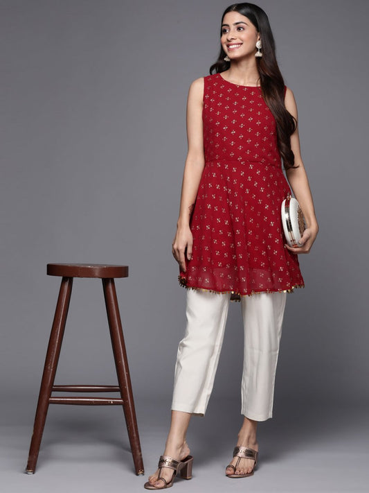 Ahalyaa Boat Neck Printed Embellished Tunic | Swadesiicart