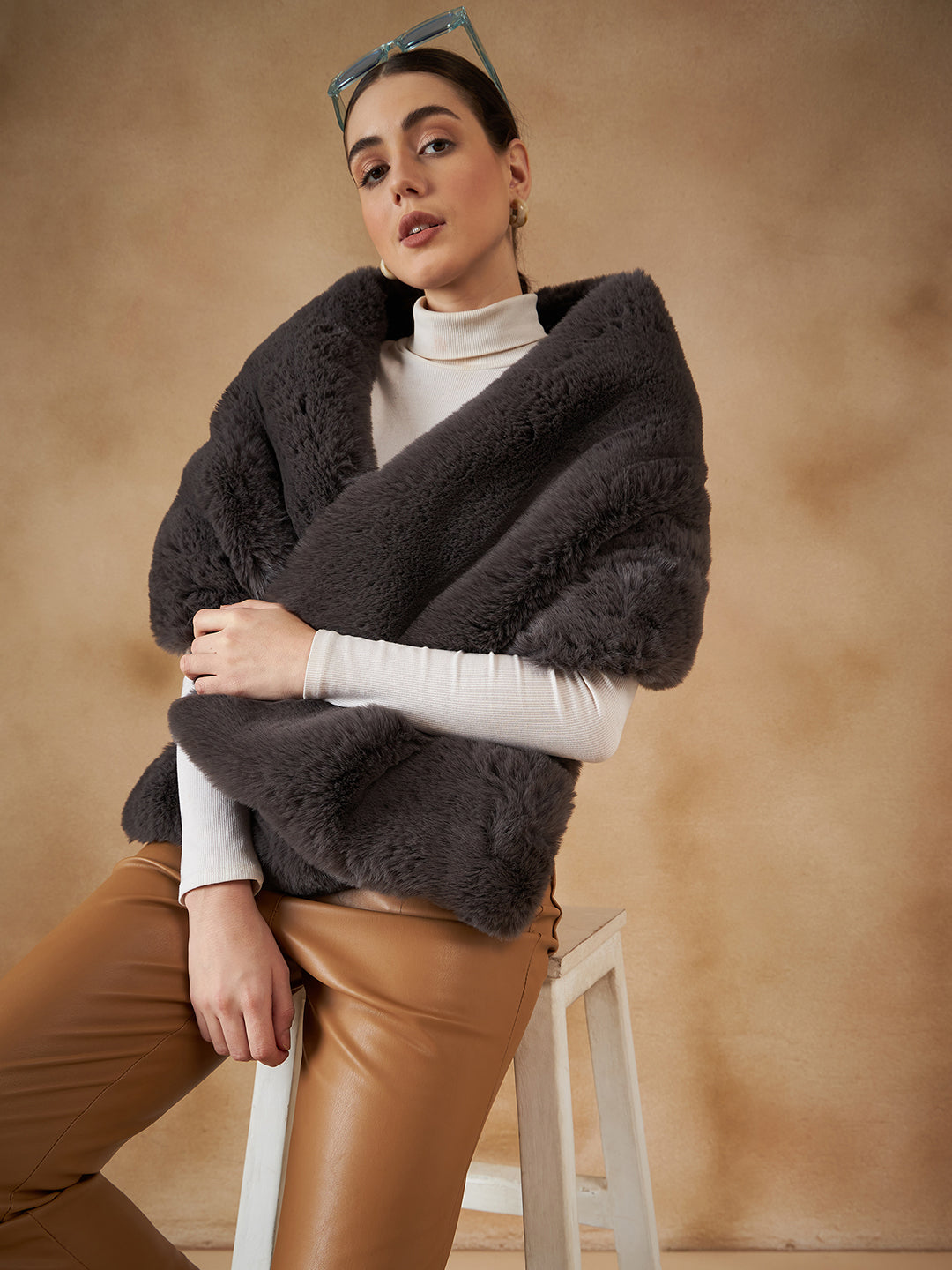 InWeave Slaty Grey Long Faux Fur Cape - Swadesiicart