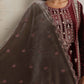 trueBrowns Maroon Velvet Embroidered Kurta Pant Dupatta Set | Swadesiicart