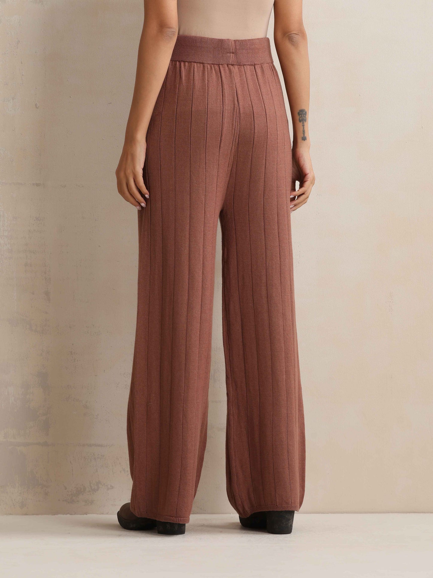 trueBrowns Peach Woollen Flared Pants | Swadesiicart