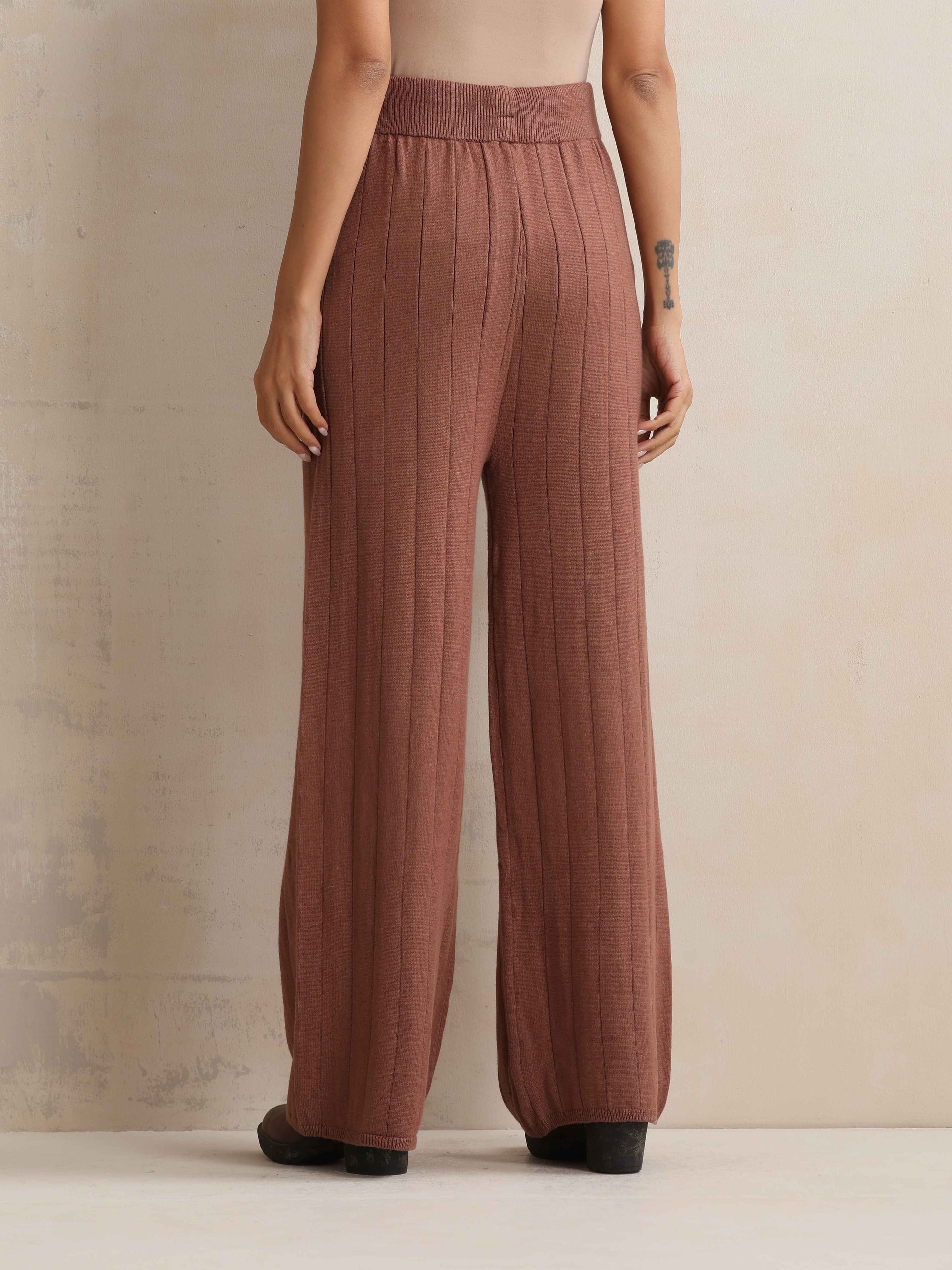 trueBrowns Peach Woollen Flared Pants | Swadesiicart