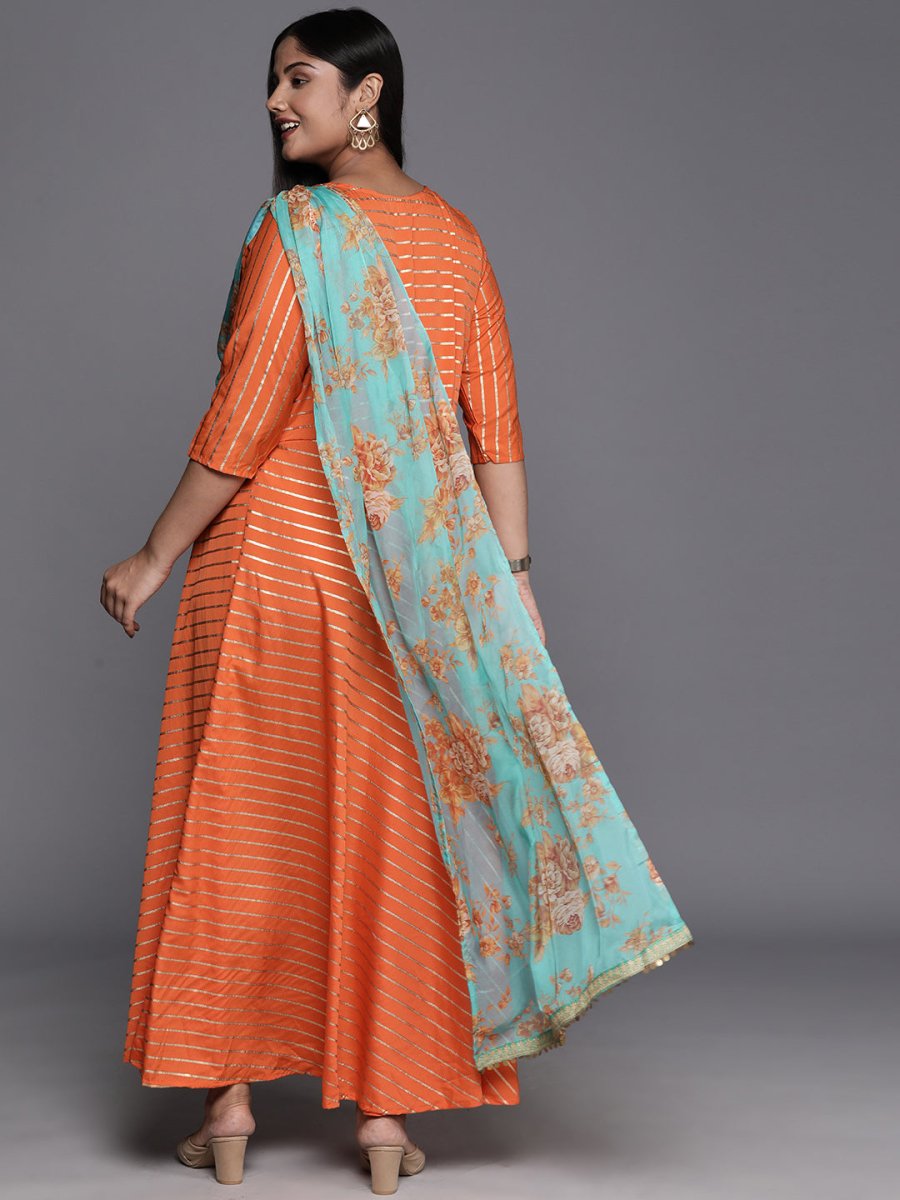 Ahalyaa Plus Size Boat neck Maxi Ethnic Dress | Swadesiicart
