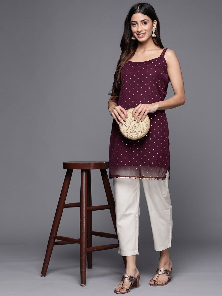 Ahalyaa Geometric Printed Net Tunic With Lace Inserts | Swadesiicart