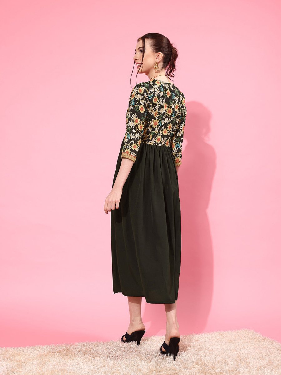 Ahalyaa Floral Printed Empire Midi Dress | Swadesiicart