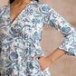 trueBrowns White With Overall Blue Print Cotton Angrakha Kurta Pant Set | Swadesiicart