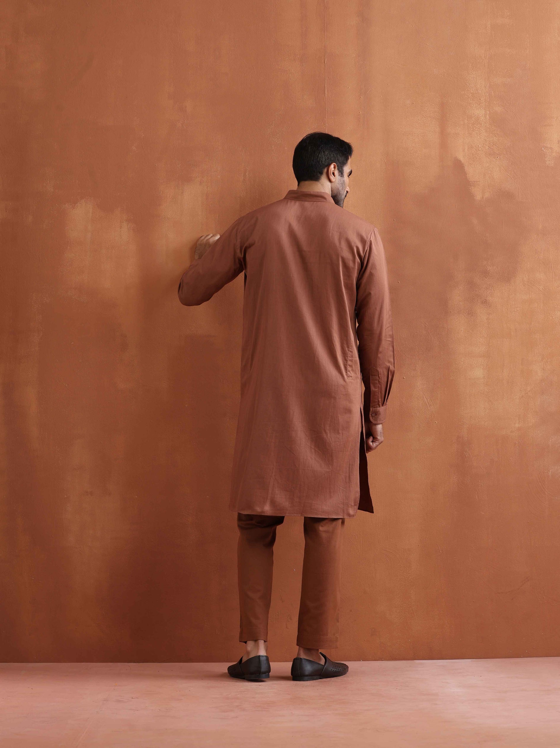 trueBrowns Men's Brown Cotton Front Open Kurta | Swadesiicart
