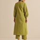 trueBrowns Fresh Green Dobby Puff Sleeve Kurta Pant Set | Swadesiicart