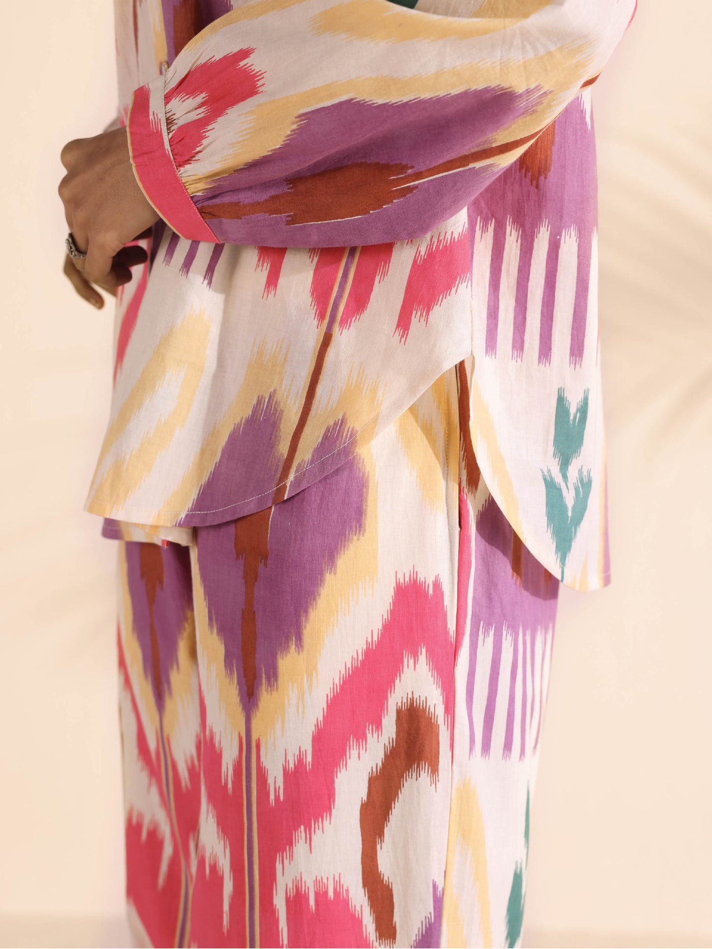 trueBrowns Pink Cotton Ikat Shirt Co-ord Set - Swadesiicart