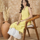 InWeave Light Yellow V Neck Aline Kurta Set - Swadesiicart