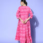 InWeave Women's Abstract Pink Print Long Dress With Work - Swadesiicart