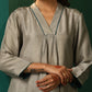 trueBrowns Grey Silk Front Gathered Kurta Pant Set | Swadesiicart