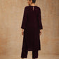 trueBrowns Wine Velvet Yoke Embroidered Kurta | Swadesiicart