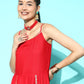 InWeave Women's Red Gota Strappy Kurta Set - Swadesiicart