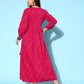 InWeave Women's Maroon Ethnic Print Wrapped Long Dress - Swadesiicart